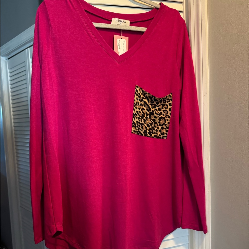 Zenana Outfitters Fuchsia V-Neck Top